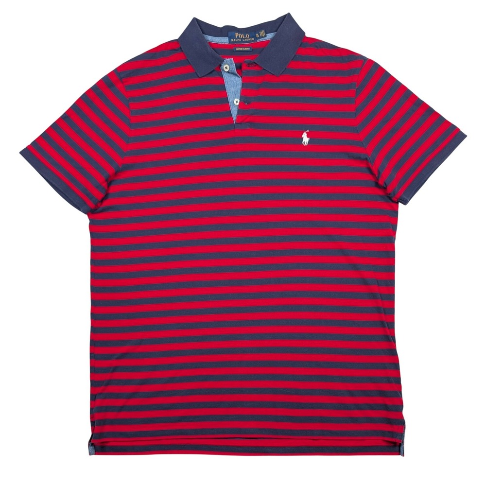 Polo Ralph Lauren‎ Shirt Mens XL Red Blue Stripe Chambray Custom Slim Fit Pony